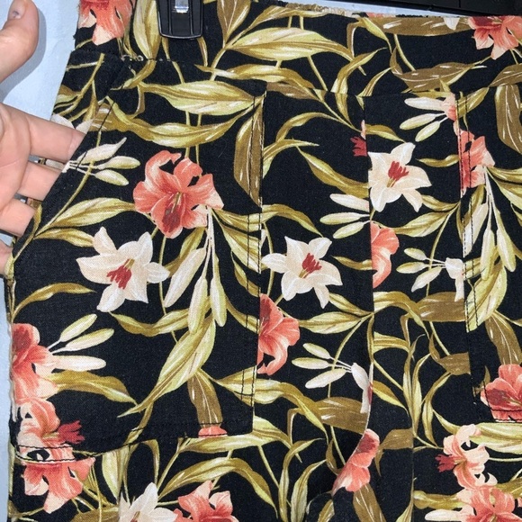 Kensie Linen Blend Black Floral High Waist Wide-Leg Cropped Pants Pockets Medium - Picture 5 of 9